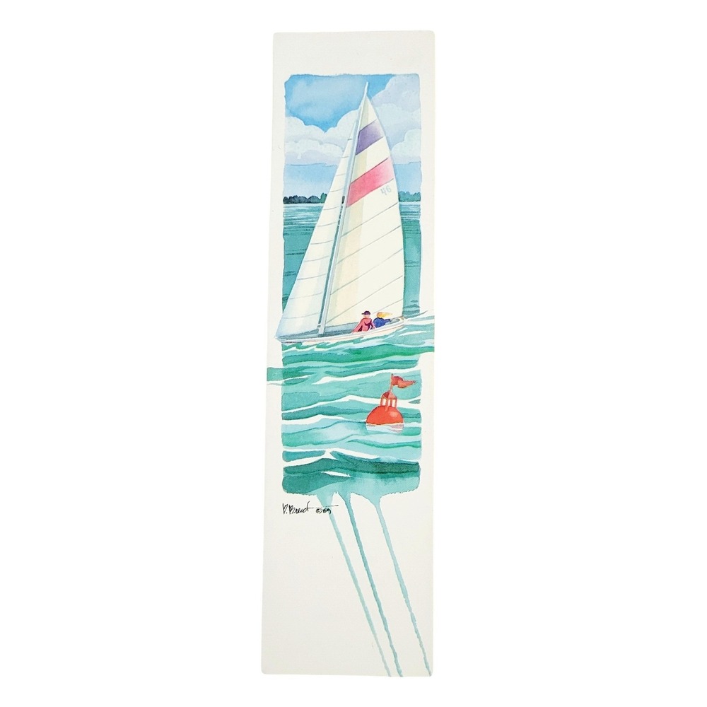 Vintage 80s Sailboat Bookmark Paul Brent Nautical Watercolor, 1989 Artworks PB19